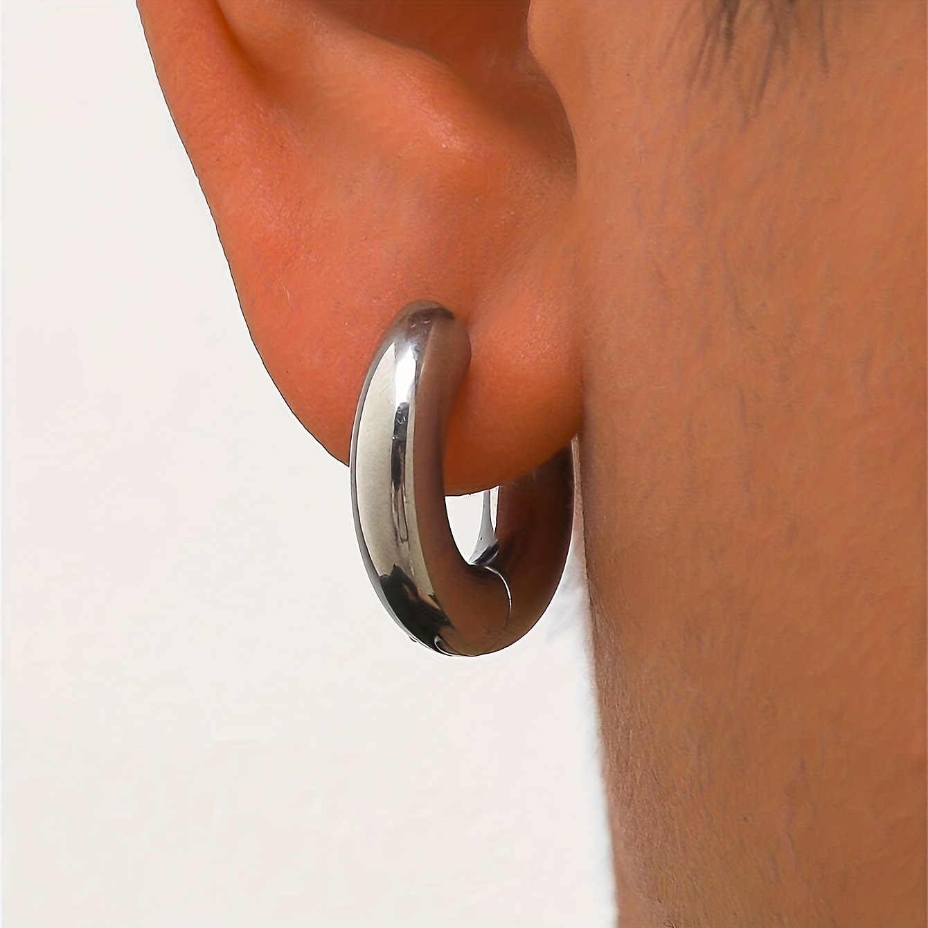 designs】1 Pair Stainless Steel Buckle 5mm Earrings Neutral Trendy Men's Set temu