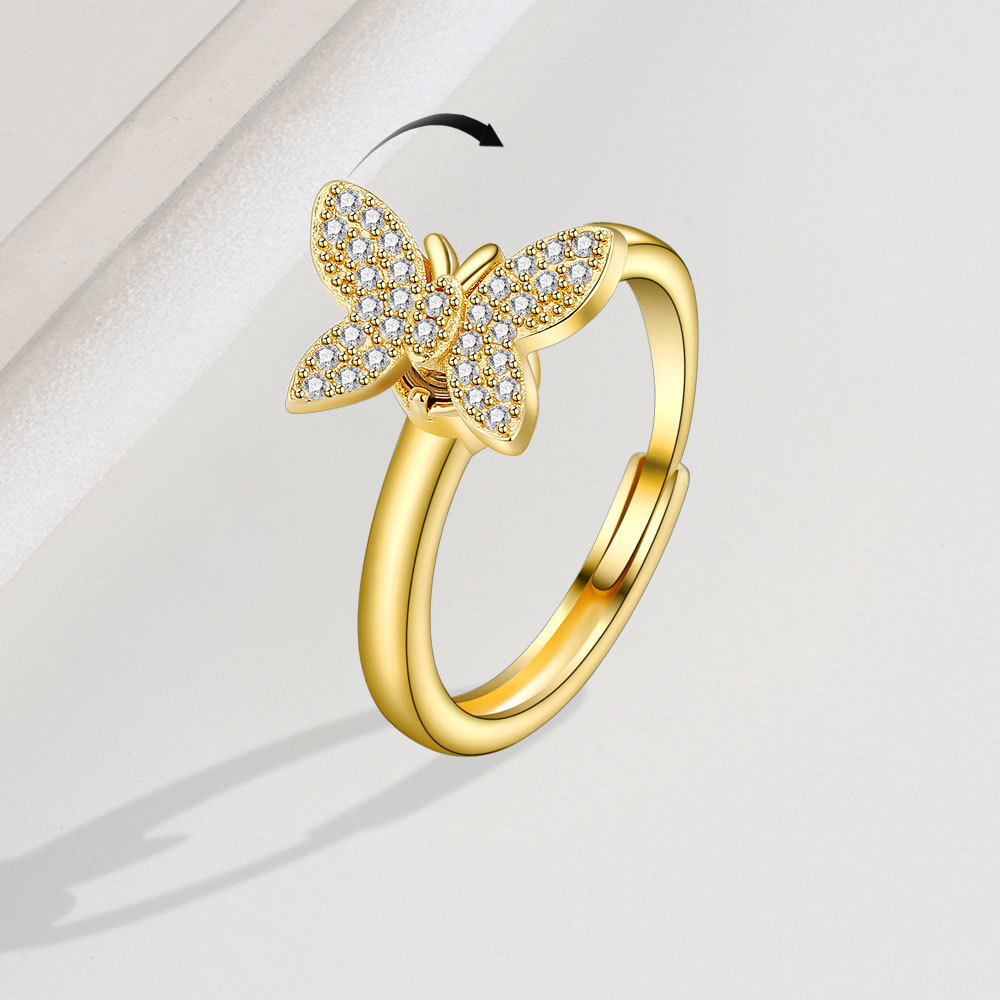【Prices are low- Now don't beslow】925 Silver New Arrival Micro-inlaid Zircon Butterfly Swivel Ring Women's Simple Fashion Instagram Popular Ring