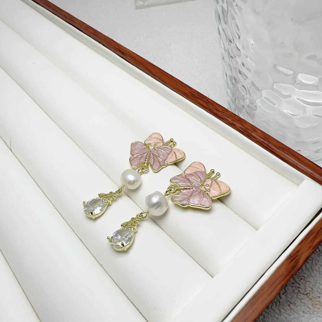 【New arrival】New Style Unique Super Fairy Pink Double Layer Butterfly Pearl Earrings Women's Temperament Simple Niche Gentle Sweet Fashion Women