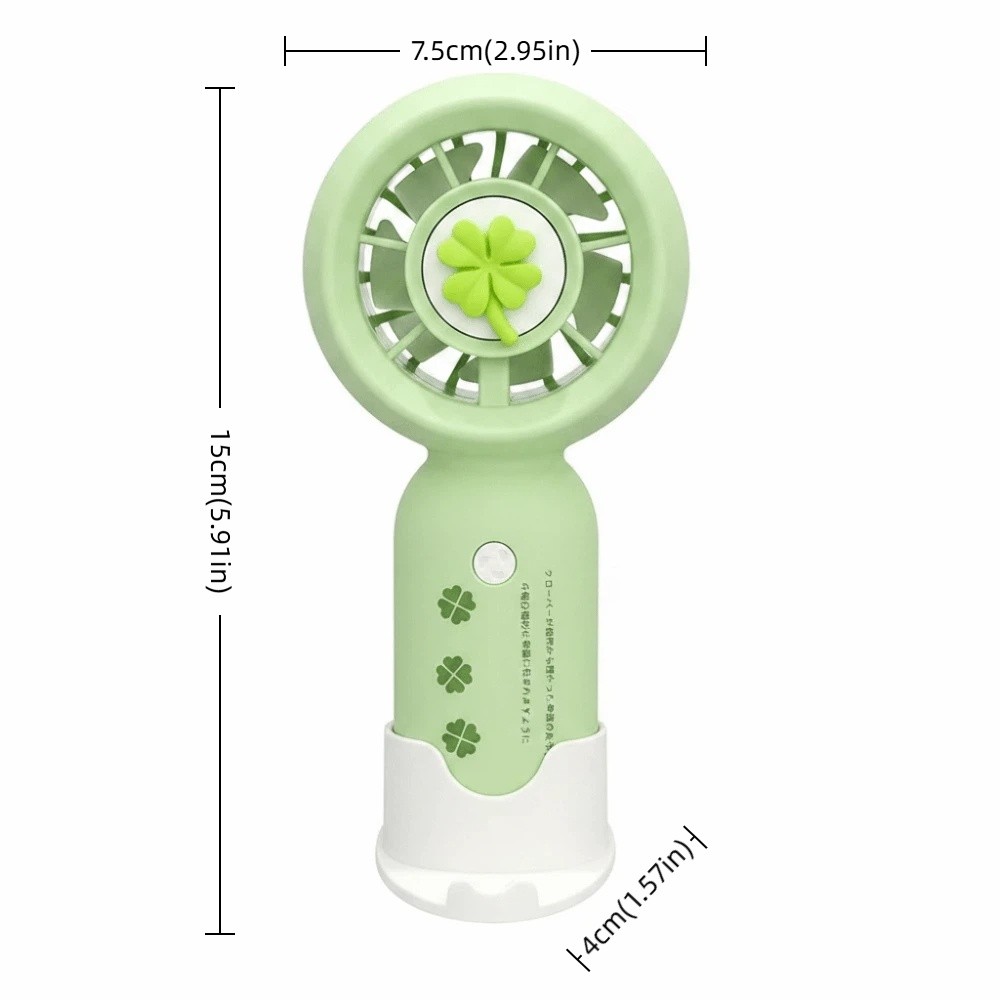 Simple Rechargeable Mini Handheld Fan Ultra-Quiet Adjustable Small Electric Fan Cute Cartoon Shape Four-Leaf Clover Design Pocket Fan Concert