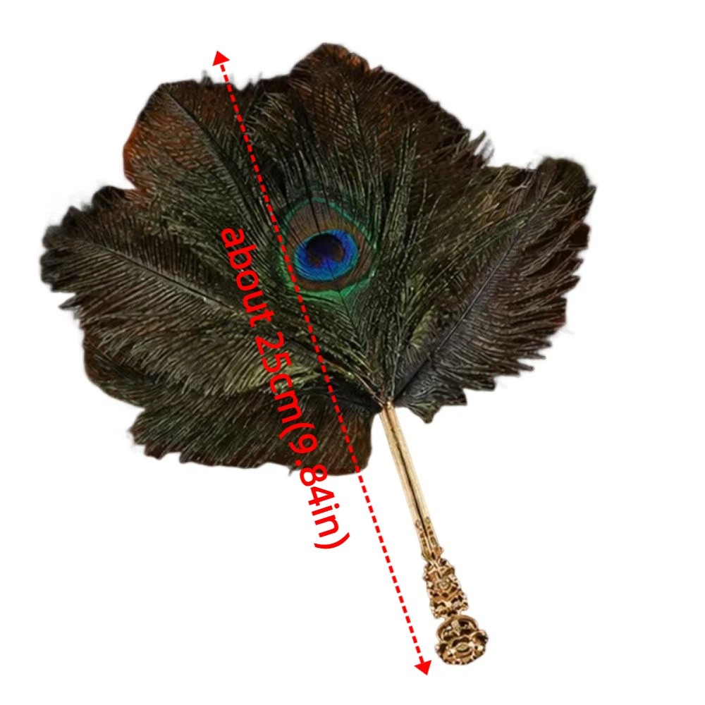 Photography Props Chinese Style Ostrich Feather Fan Portable Soft Fluffy Elegant Handheld Fans Hollow Handle Retro Cosplay Props Fan Lady Dance Props