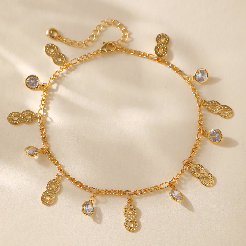 Sale】Tiktok new minimalist INS light luxury anklet copper plated 18K real infinite cycle symbol element