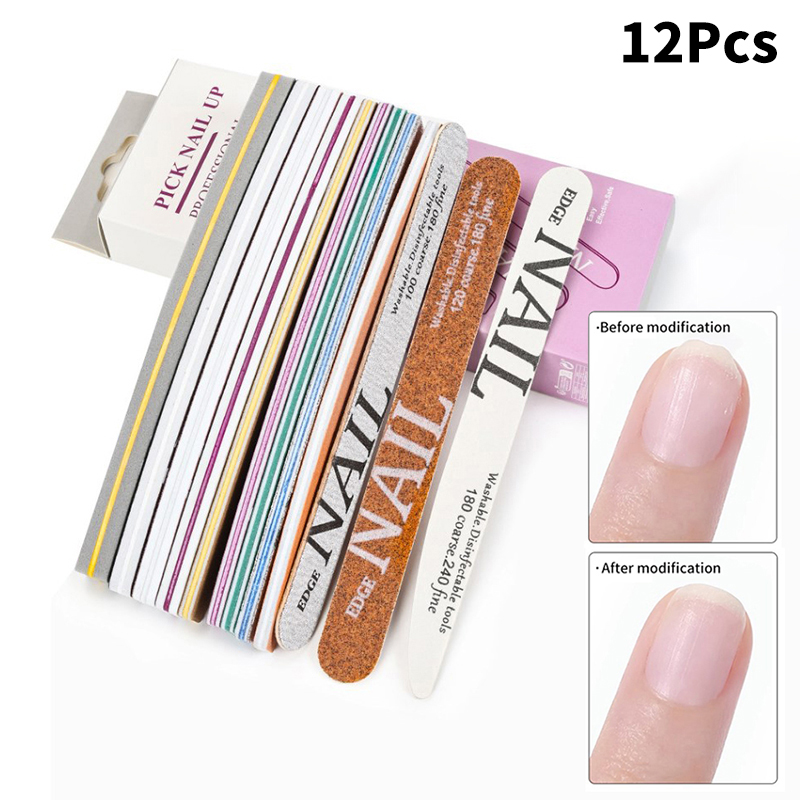 12 Pcs/Box 80 100 150 180 220 Grit Nail File Moon Style Nail Polish File Set Professional Nails Files DD7