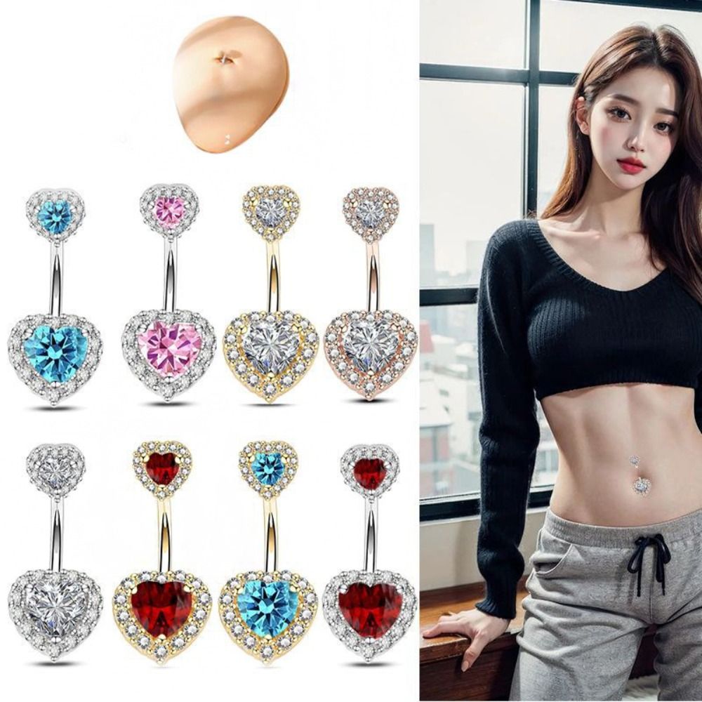 Fashion Stainless Steel Navel Ring Wing Belly Button Ring Long Dangled Heart Body Piercing Jewelry Girls