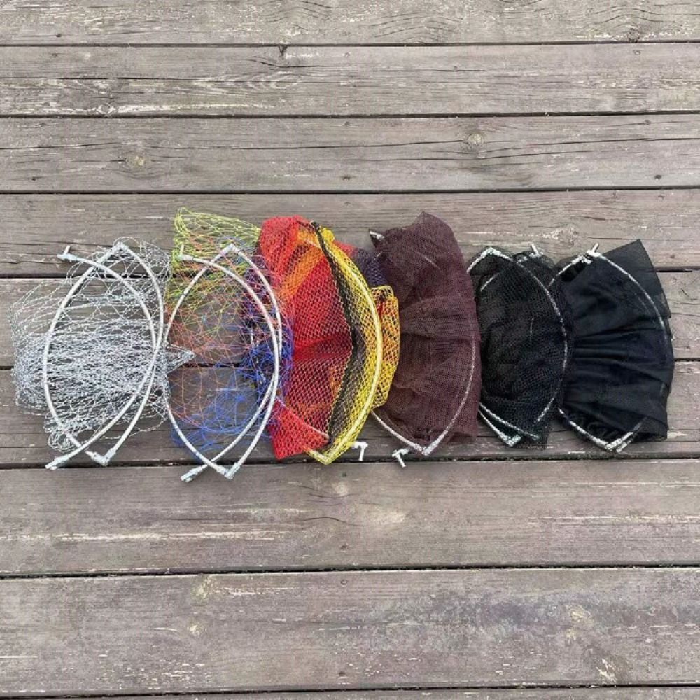 Fishing Landing Net Stainless Steel Folding Landing Net Head Folding Nylon Stainless Steel Fishing Net Head Chroma Durable Color Nylon Fishing Net Unisex