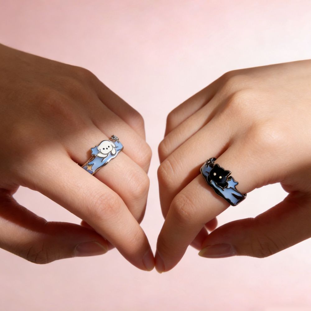 Cute Cartoon Cat Dog Rings Puppy Alloy Opening Finger Ring Adjustable Lovers Ring Couple