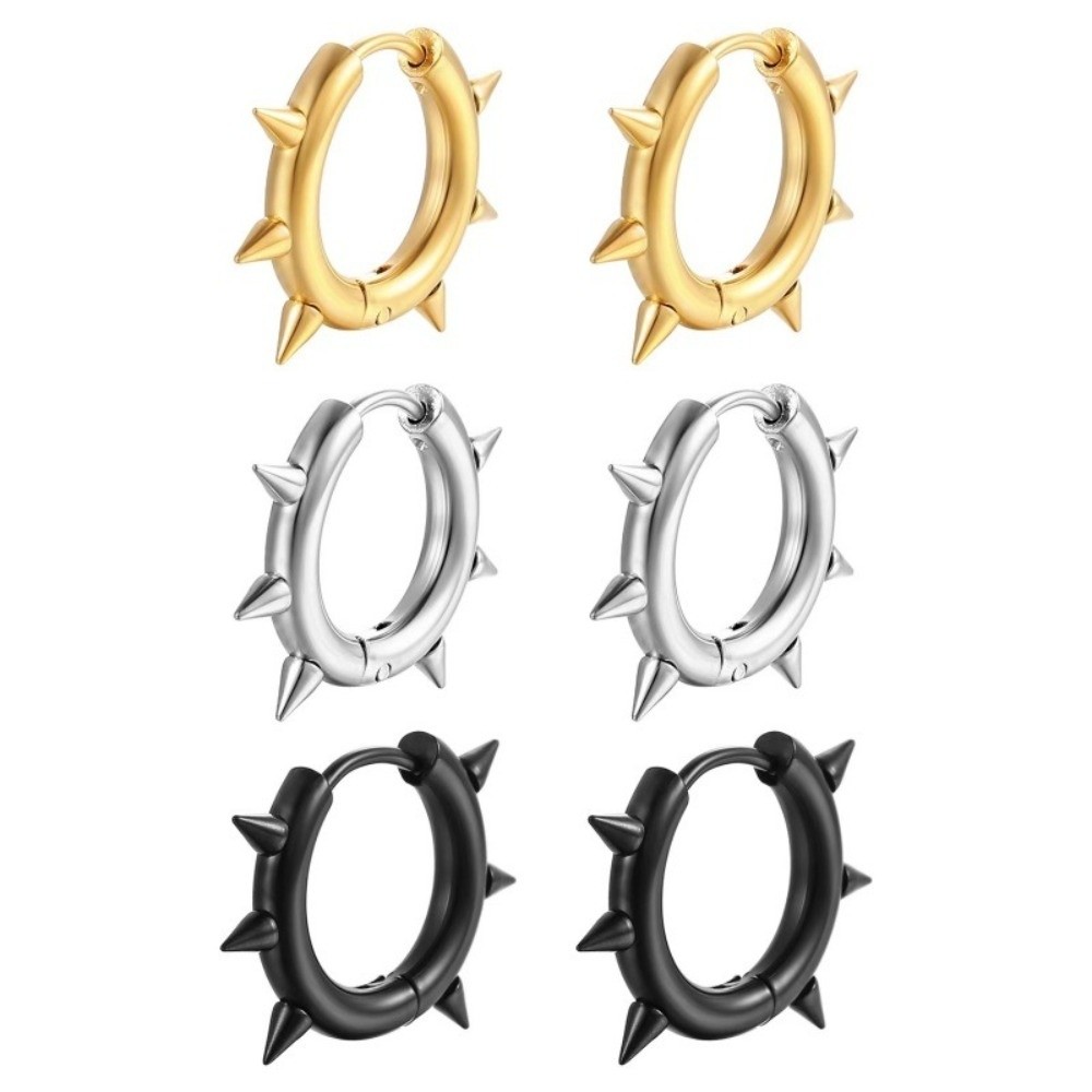 Creative Stainless Steel Spike Hoop Earrings Spike Rivet Style Hollow Out Design Punk Stud Jewelry Coil Hoop Design Pointed Cone Shape Rivet Ear Studs for Women Men