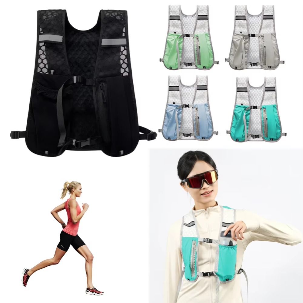 Phone Storage Pocket Breathable Hydration Vest Waterproof Multiple Pockets Running Backpack Adjustable Nylon Material Water Pack Backpack Marathon