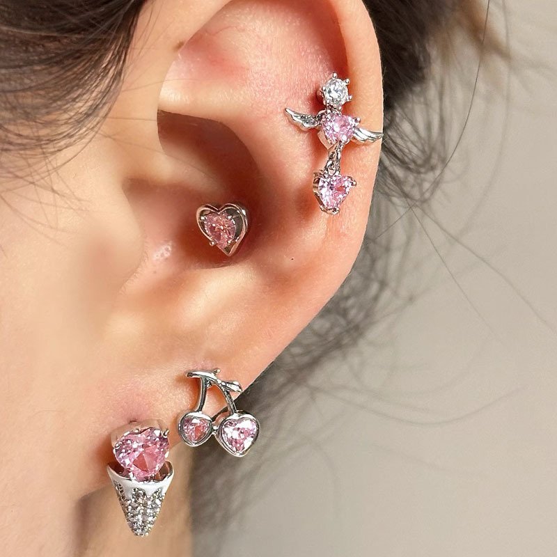 Cold High-end Niche Pink Earrings Women's Ear Jewelry Exquisite Fashion All-match New Product Combination Style