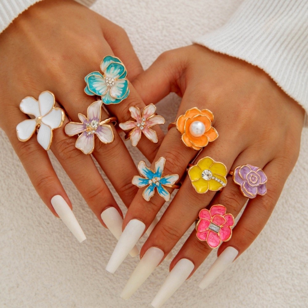 Creative Camellia Flower Flower Ring Dripping Oil Finger Ring Baroque French Irregular Ring Girls
