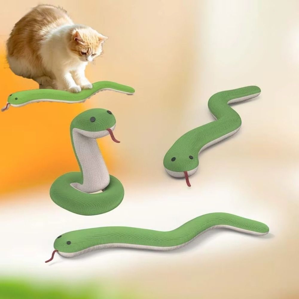 Creative Plush Cat Plush Toy Green Soft Touch Kitten Toy Snake Snake Shape Cat Toy Pet Cat Supplies
