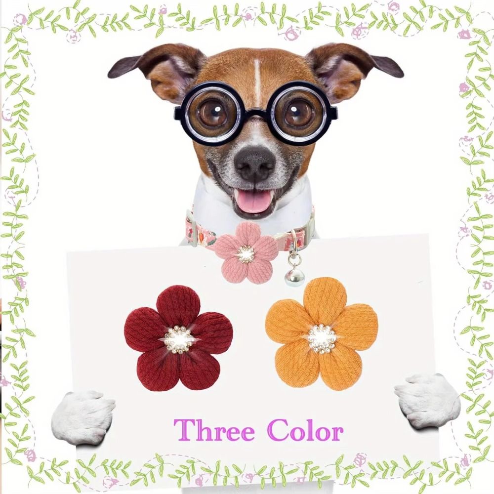 Fashion Adjustable 3D Flower Dog Collar Nylon Puppy Collar with Bell Quick Release Pet Shining Collar Pet Gift