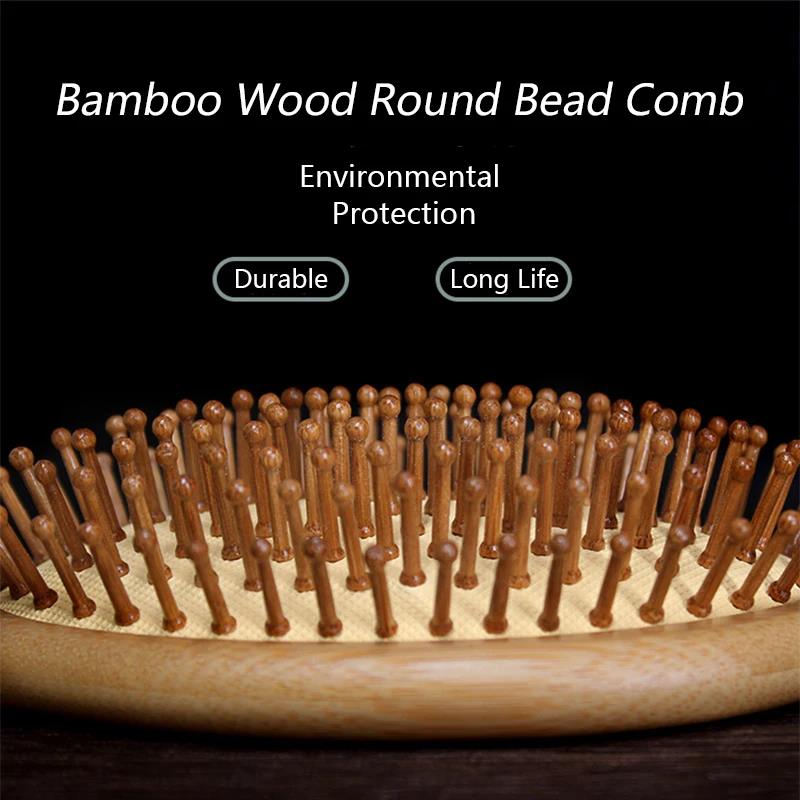 Wenefang Fashion Bamboo Wood Comb Professional Hair Brush for Massaging The Scalp Hair Care Round Bead Comb Healthy Anti-static Hair Brush