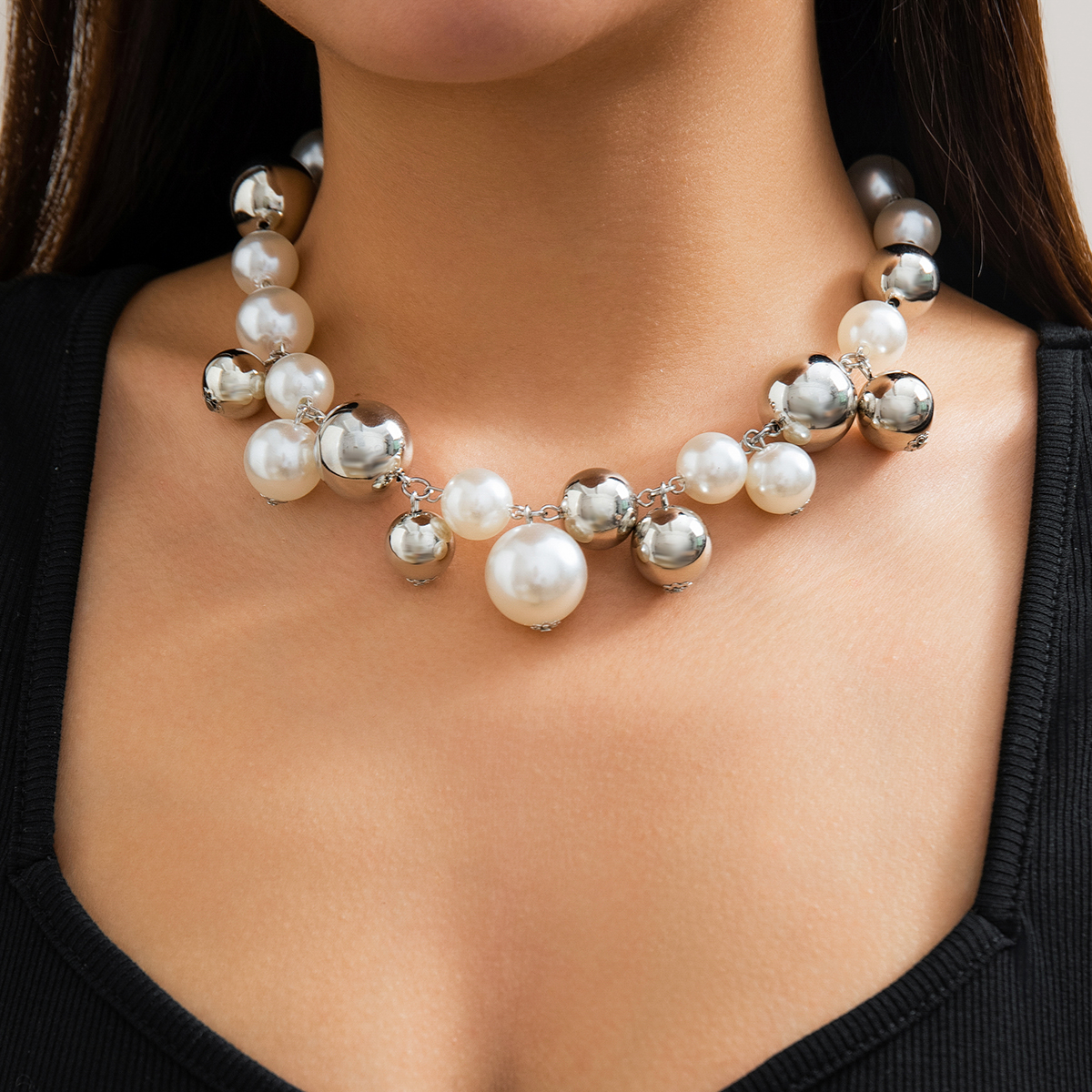 Yuanyan Lacteo 2024 Trendy Imitation Pearl CCB Beaded Necklace for Women Chunky Neck Chain Collar Jewelry New Collar Party Wedding Gifts