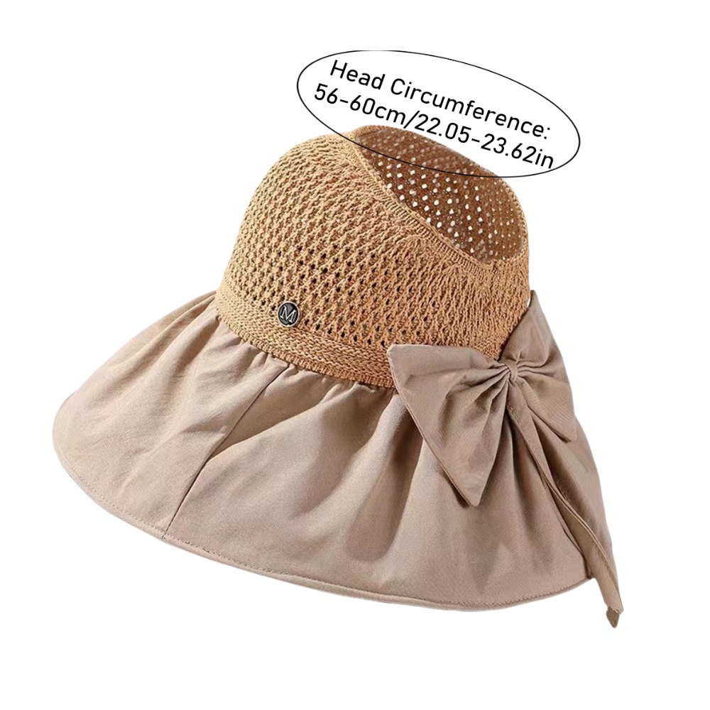 Casual Bow Woven Empty Top Cap Sunscreen UV Protection Wide Brim Bucket Hat Foldable Visor Hat Vinyl Sun Hats Travel