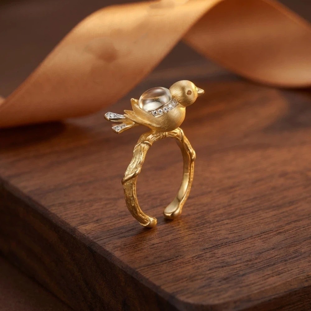 Cute Elegant Magpie Bird Ring Sweet Bird Opening Ring Vintage Alloy Bird Decorative Ring Gift