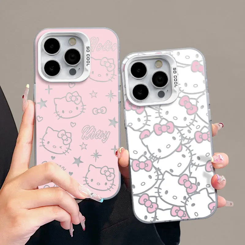 Wenefang Sanrio Hello Kitty Cool Full Screen KT Phone Case For iPhone 15 14 13 Pro Max 11 12 13 Pro XR XS Max Y2K Lovely Anti Fall Cover