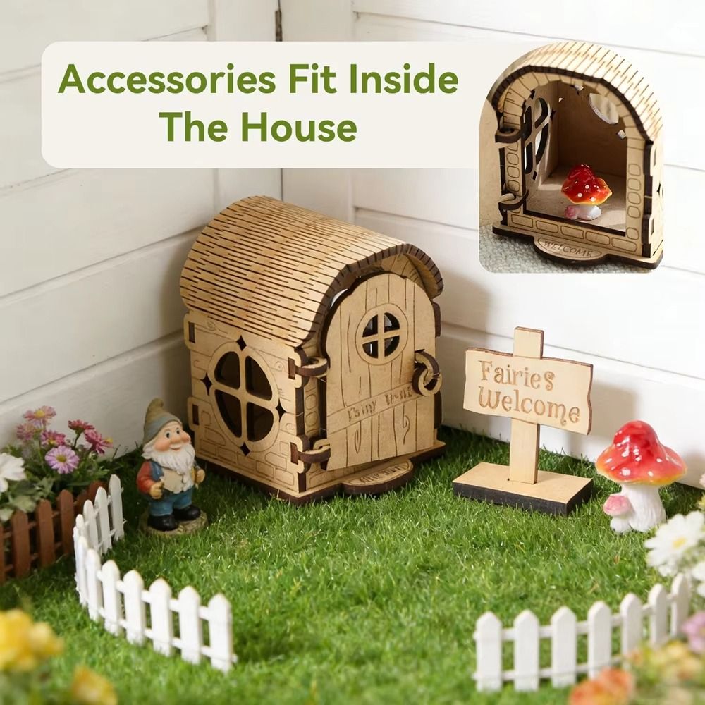 Mini Figurines Wooden Material Wooden Fairy House Kit DIY Kit Mini Size Wooden Doll House Graffiti Design Handmade Craft DIY Assembled House Baby Gift