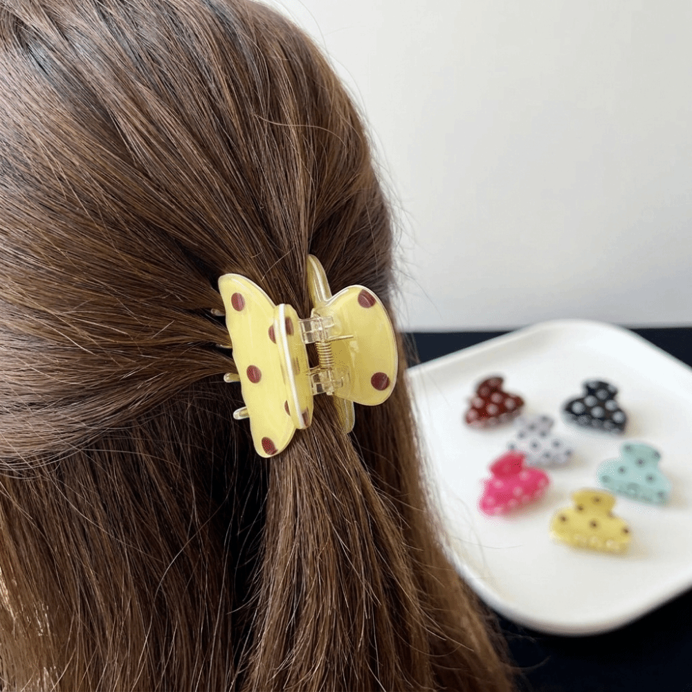 Sweet Small Polka Dot Hair Claw Non-Slip Cute Mini Hair Clips Trendy Durable Acrylic Hair Clamps Office