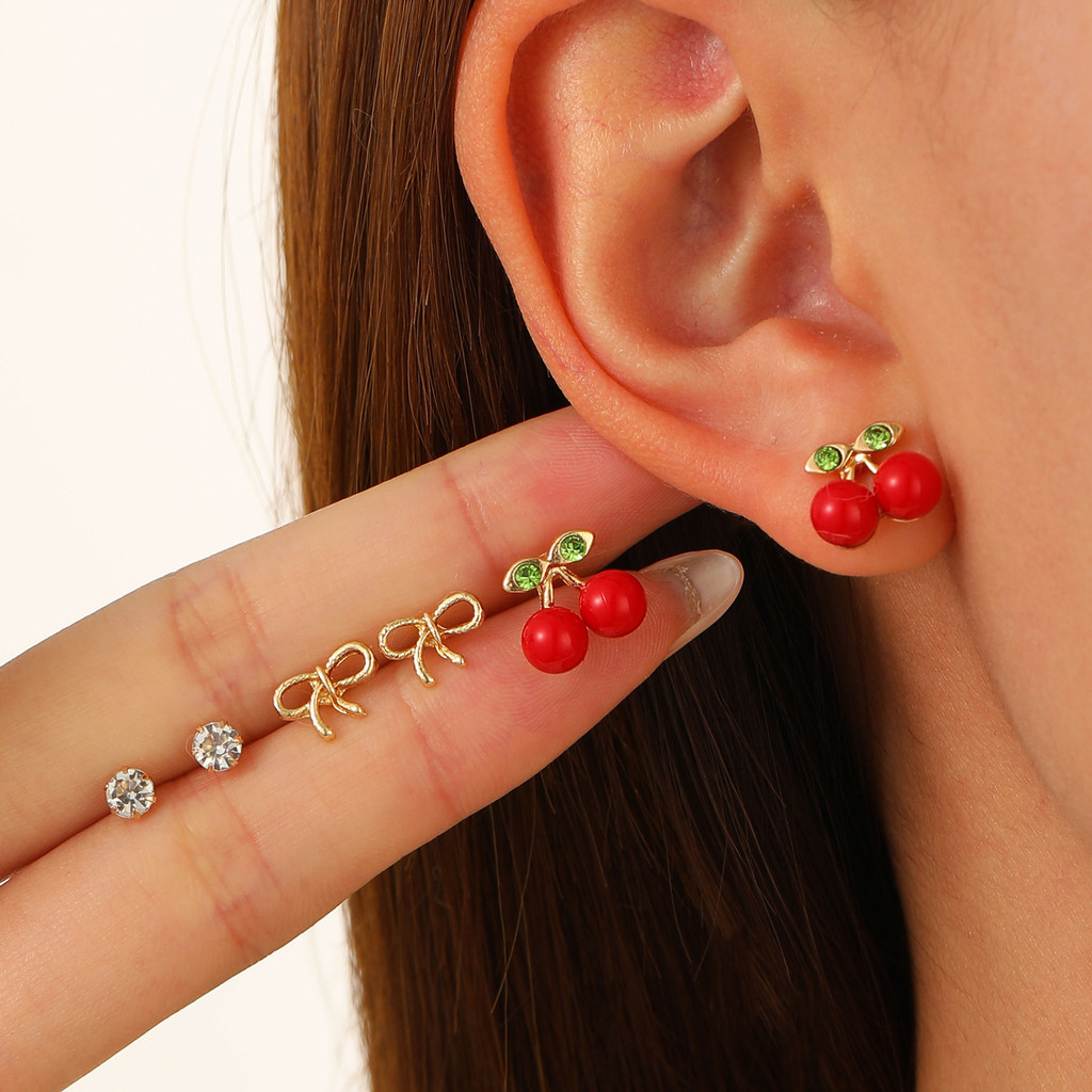 3Pairs/Set Girl Chic Sweet Stud Earrings Small Gold Metal Women Fashion Jewelry Accessories