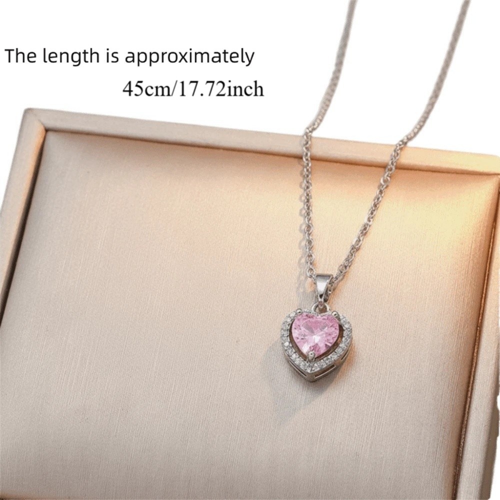 Sweet Jewelry Inlaid Heart Necklace Fade-Resistant Elegant Necklace Sparkling Multi-Facet Sparkle Fashion heart necklace Fashion Accessories
