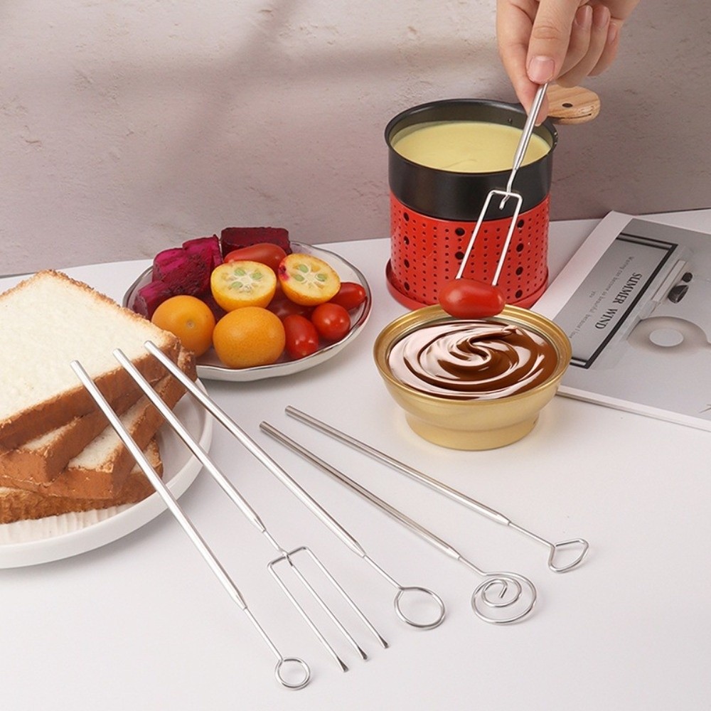 Multi-functional Stainless Steel Chocolate Dipping Fork Silver Irregular Shaped Cheese Fondue Fork Rustproof Long Handle Fork Kitchen Gadgets