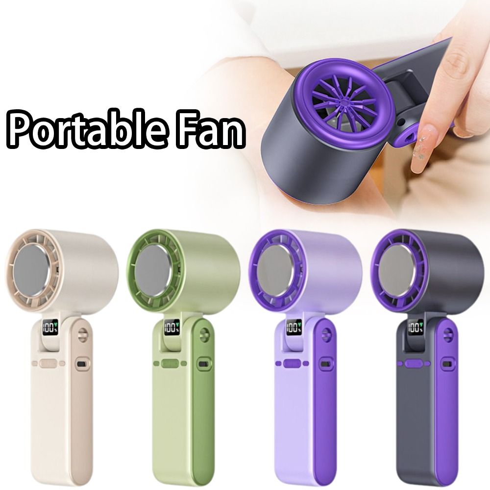 New LED Display Fan Powerful Rechargeable Portable Fan High Speed Folding Mini Fan Desktop Use