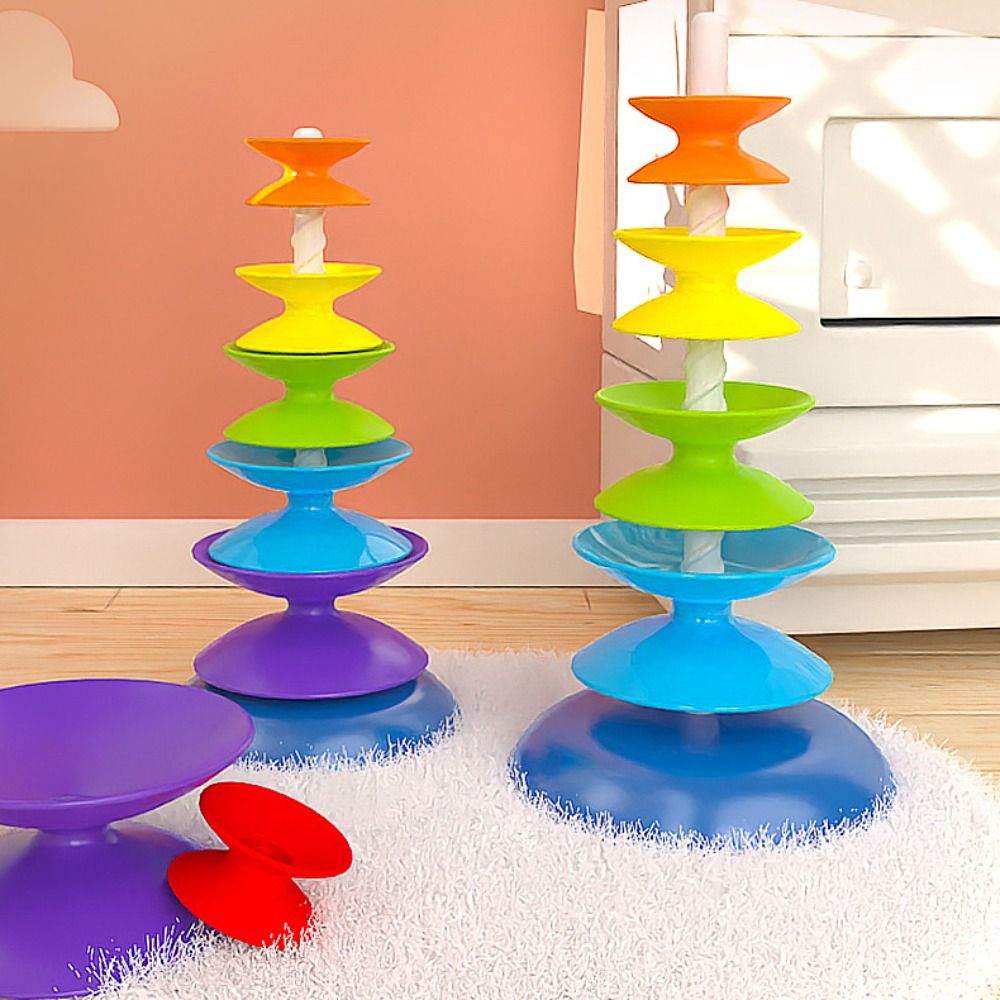 Sensory Toy Ferrule Rainbow Stacking Toys Rotating Montessori Toy Rainbow Revolving Ring Tower Puzzle Rainbow Tower Stacking Blocks Baby Toy Color Size Cognition