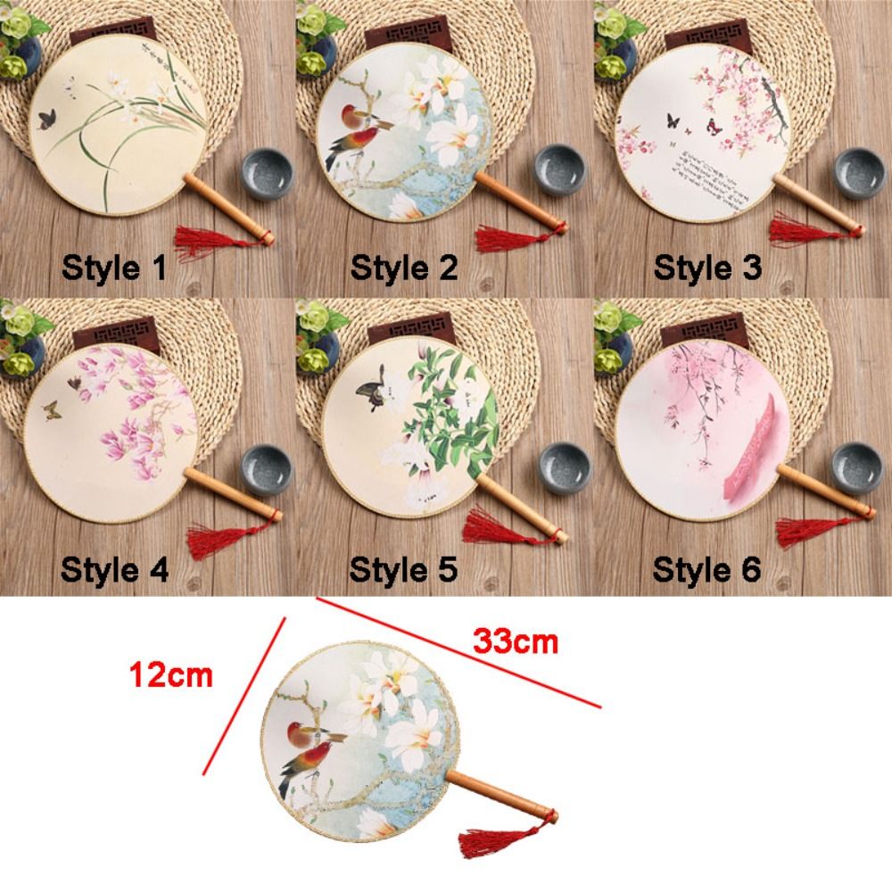 Hanfu Handheld Chinese Style Fan with Tassels Pendant Round Tuan Fan Vintage Ancient Silk Fan Photography Prop