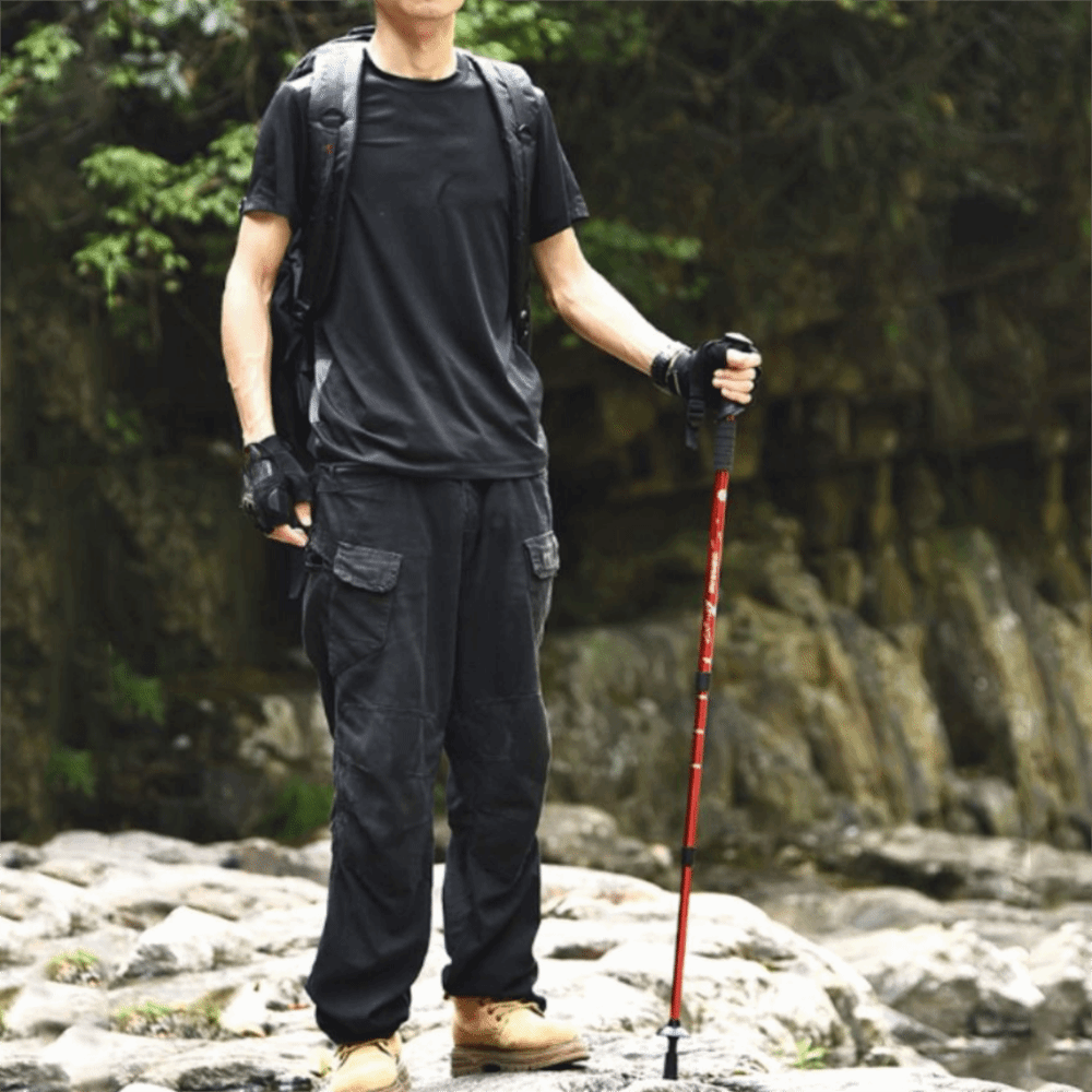 Multifunction Anti-Slip Foldable Hiking Pole Telescopic Multi-Section Walking Stick Aluminum Alloy Height Adjustable Walking Cane Trail
