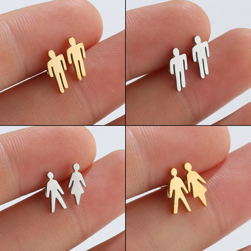 【Top Picks】Fashion Compact Mini Cartoon Earrings Ins Men and Women Couple New Stainless Steel Asymmetric Earrings