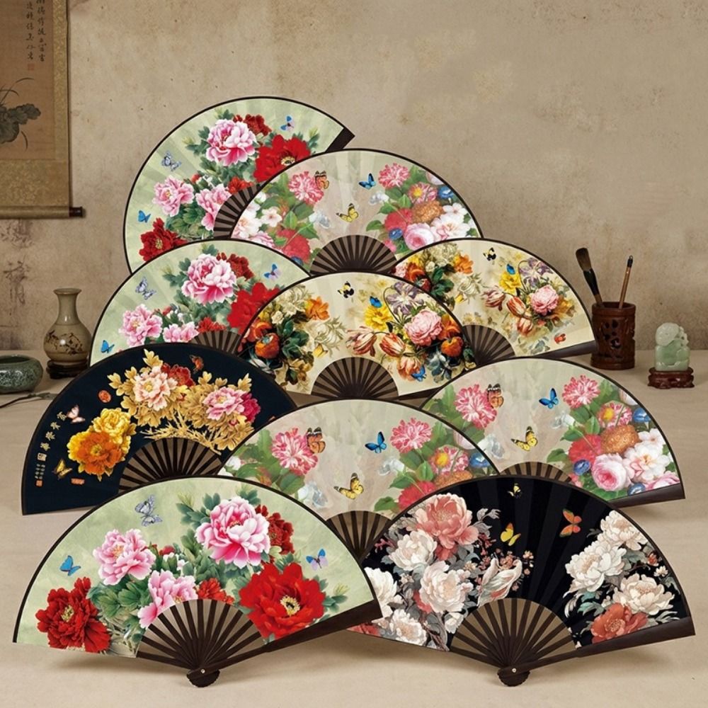 Portable Chinese Style Folding Handheld Fan Silk Cloth Handmade Hand Fans Flower Pattern Exquisite Dance Fan Hanfu Accessories