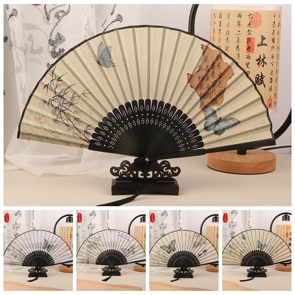 Elegant Silk Material Vintage Silk Folding Fan Folding Bamboo Frame Hand Fan Craft Vintage Classical Chinese Fan Gift