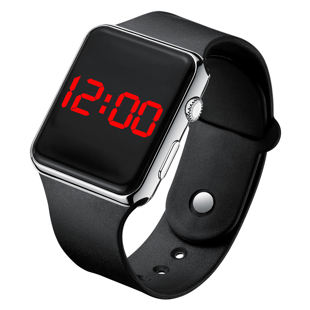 Stylish and minimalist universal square LED black watch for students, waterproof, night light, electroplated, sports smart watch