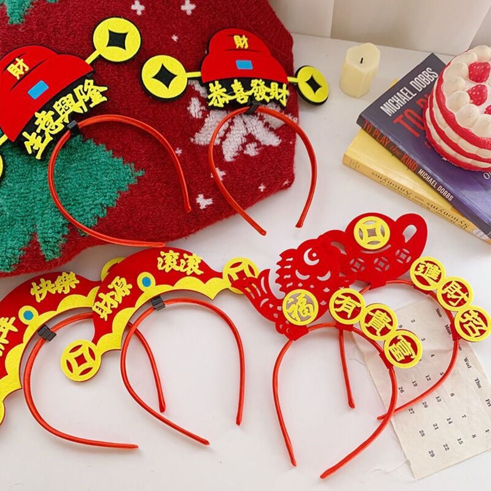 Personality Red Hairband 2024 Happy New Year Headband Mascot Dragon Chinese Style Dragon Headband Child Headwear Cartoon New Year Headdress New Year Gift