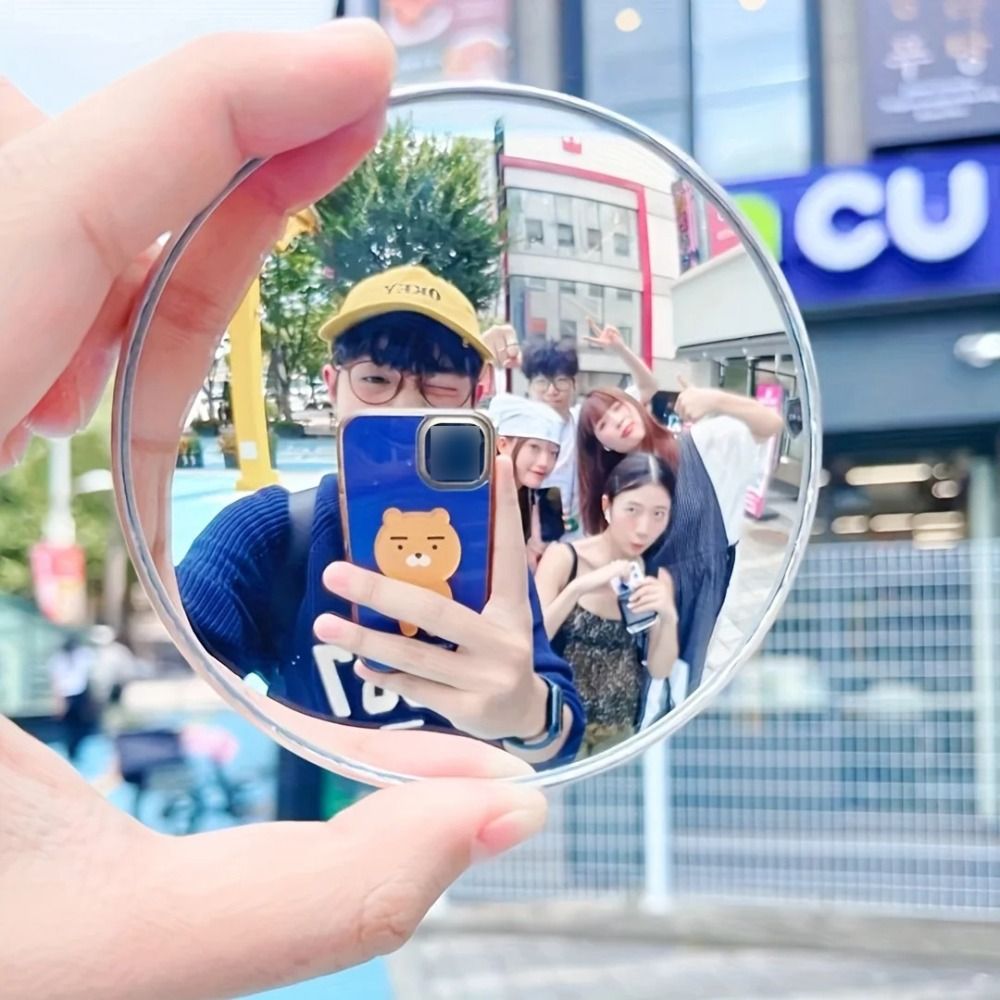 Portable Metal Hand-held Selfie Mirror Silver Mini Size Travel Mirror Wide-Angle Reflection Compact Pocket Mirror Travel Photography