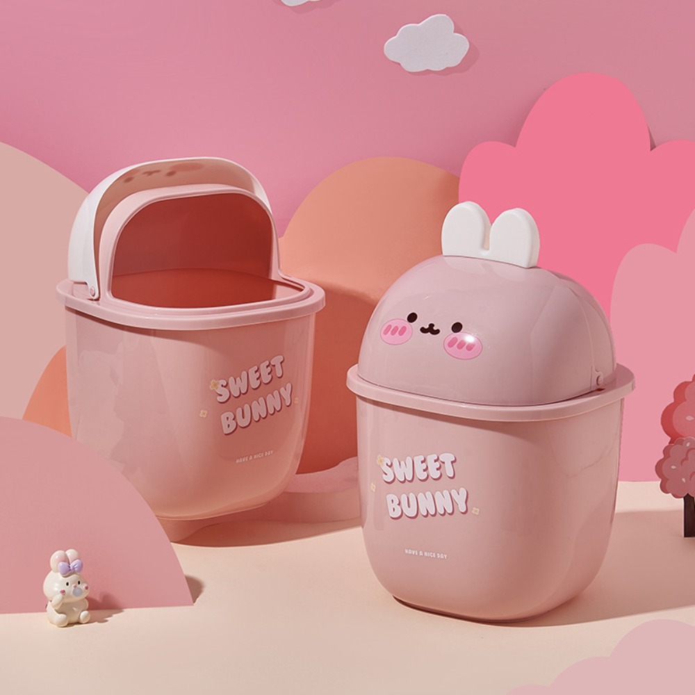Household Mini Desktop Trash Can Cartoon Plastic Waste Bin Cute Wastebasket Bedroom