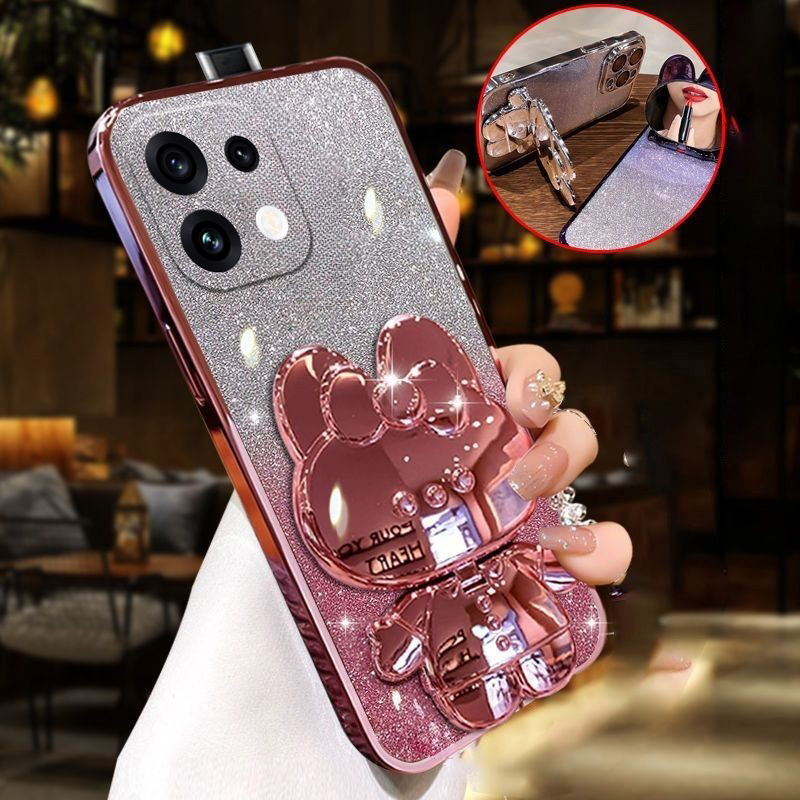 New Phone case OPPO Reno 16 Back cover Camera Protection Semi Transparent Soft Silicone Rabbit bracket Shockproof Exquisite Glitter Powder For OPPO Reno 16 Pro case