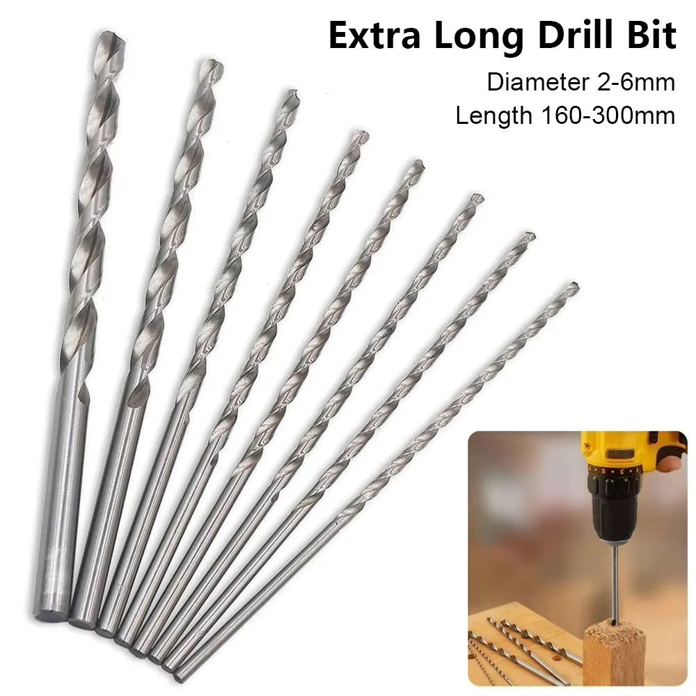 1Pcs New Diameter 2-6mm Extra Long Drill Bit Length 160-300mm Straight Shank Drilling Tool HSS Steel Power Tool for Wood Aluminum Plastic
