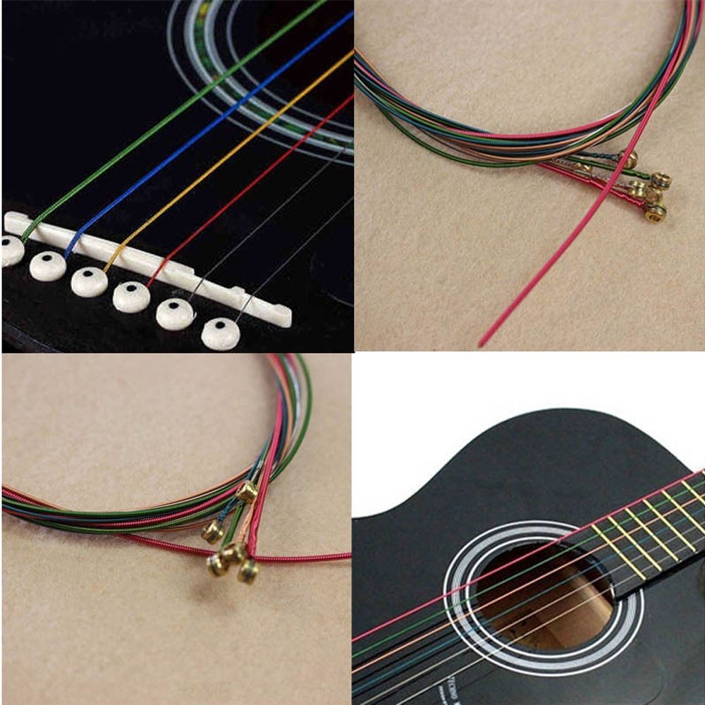 Hot High Quality 1M One Set 6pcs Acoustic Guitar Strings Guitar Strings Rainbow Colorful Color
