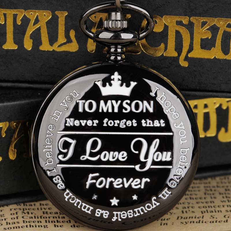 【New Arrivals】To My Son l Love You Engraving Text Quartz Movement Pocket Watch Hot Birthday Clock Son BoyGifts