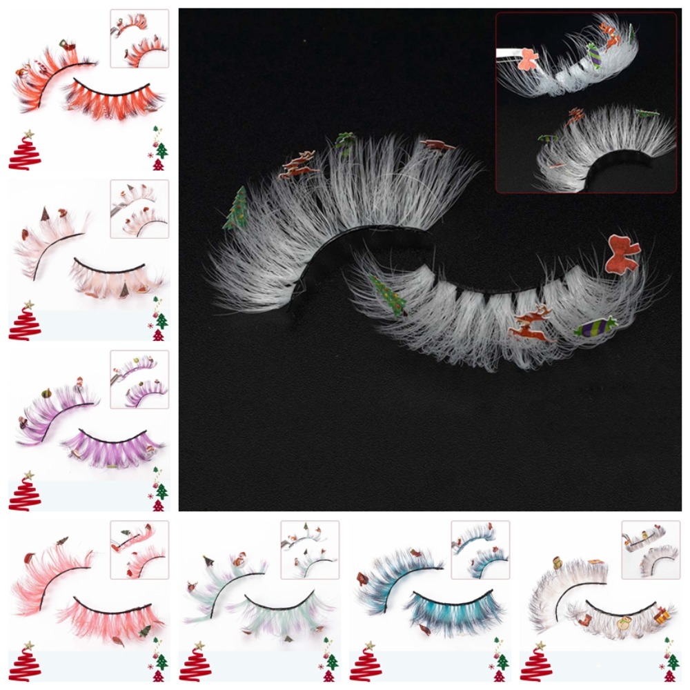 Cute Chemical Fiber Christmas False Eyelashes Eyelashes Extension Cartoon Snowman Christmas Cluster Eyelashes Animal Elk Beauty Christmas Fluffy Segmented Lashes Girls