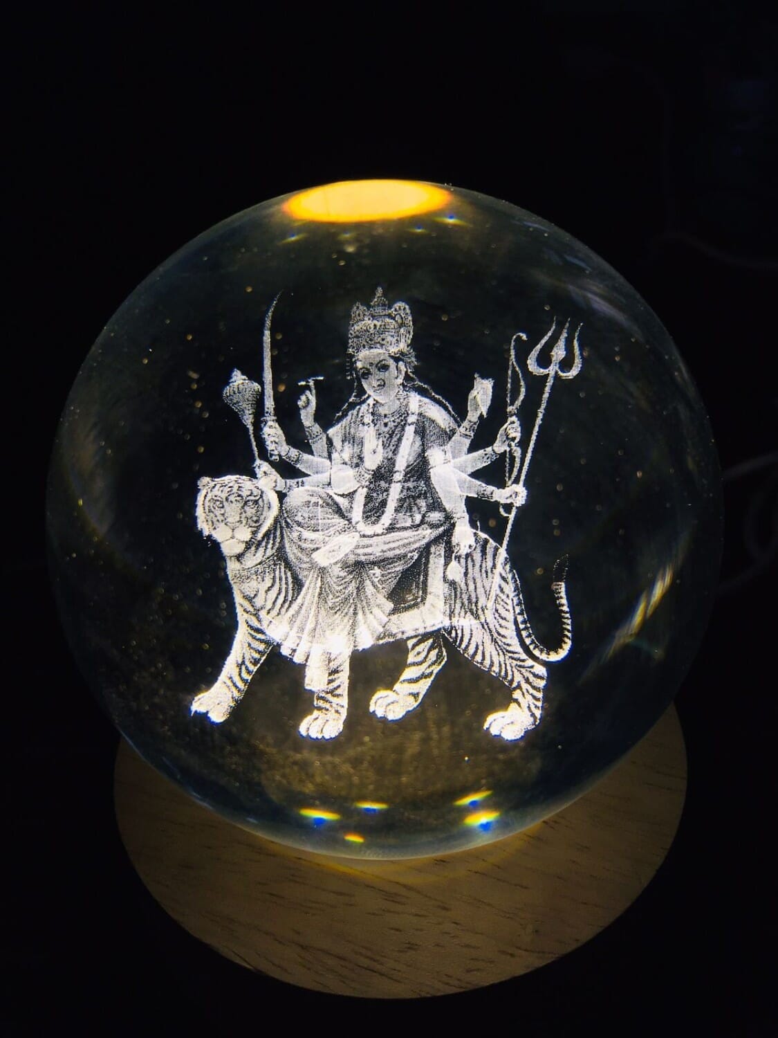 3D Decor Crystal Ball LED Night Light - Goddess Durga | Home Decoration Items | Room Decoration Items