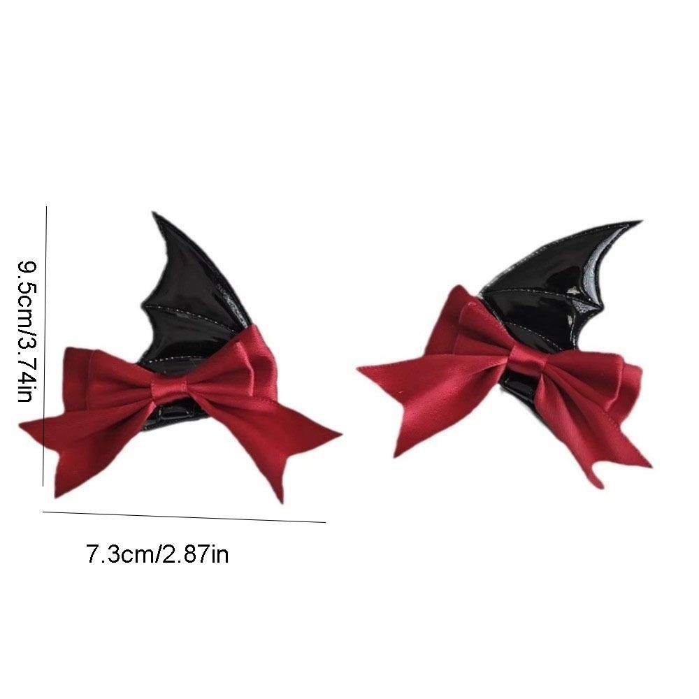 2 Pcs Cute Bow Halloween Hairpins Gothic Style Lolita Style Horn Hair Clips Y2K Punk Bat Duckbill Clips Halloween