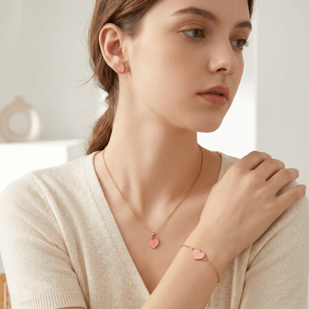 New Elegance Style Butterfly Jewelry Set Minimalist Dripping Oil Heart Necklace Ring Set Artistic Design Fashion French Bracelets Earrings Set For Women