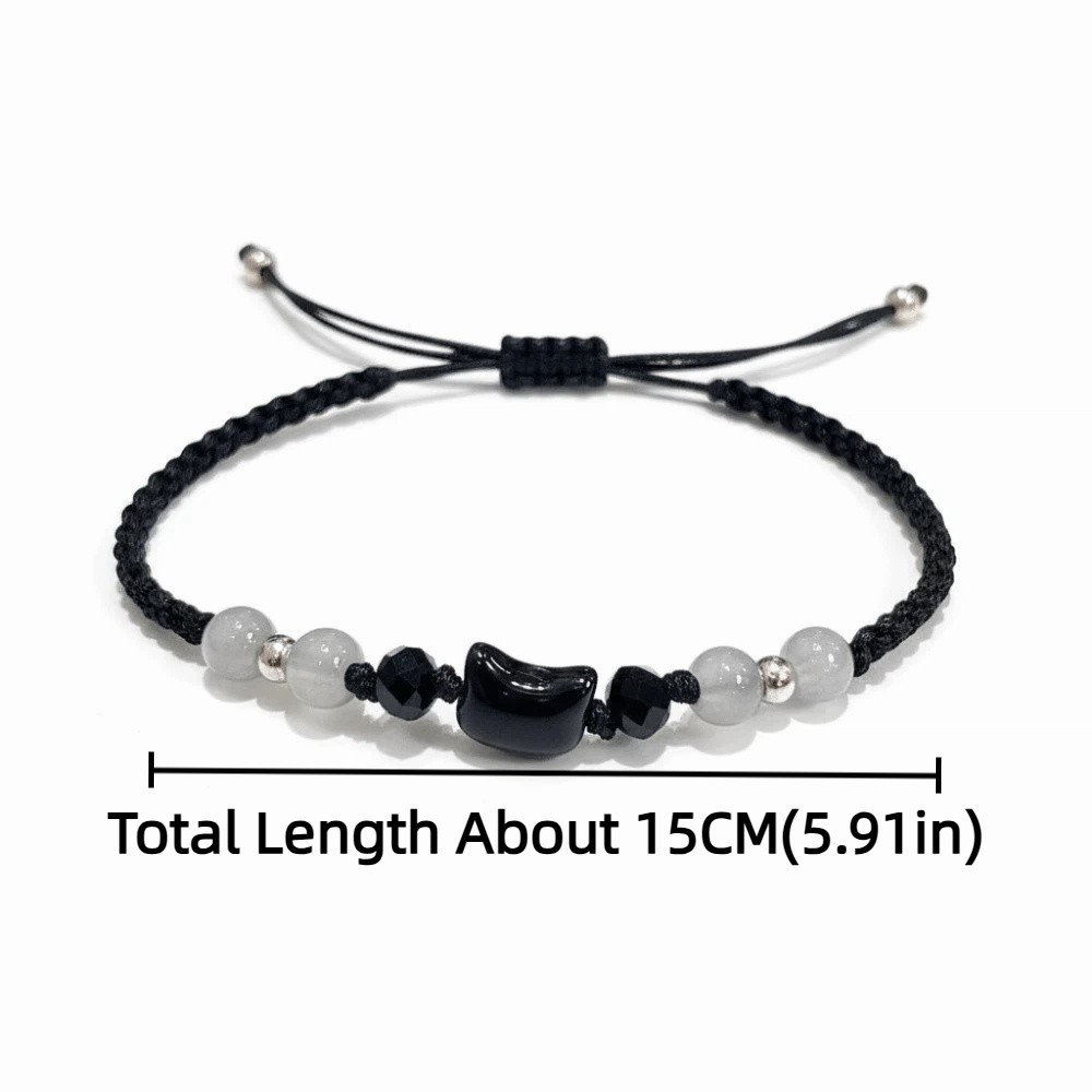 Fashion Minimalist Design Couple Bracelet Cute Moonstone Rabbit Woven Bracelet Black White Beaded Cat Bracelet Unisex