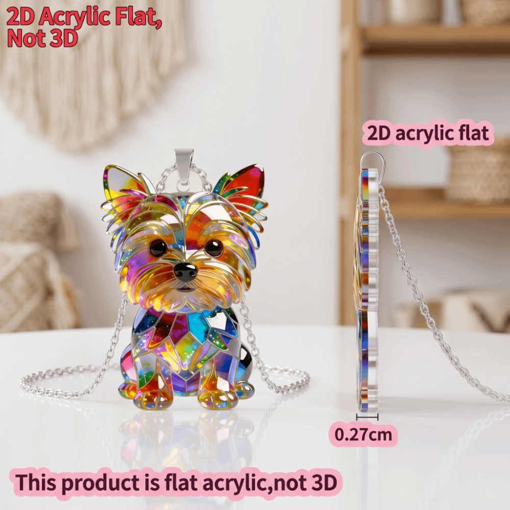 Cartoon Animal Friendship Yorkshire Terrier Necklace 2D Flat Cute Dog Pendant Necklace Acrylic Gifts Long Sweater Chain Girl