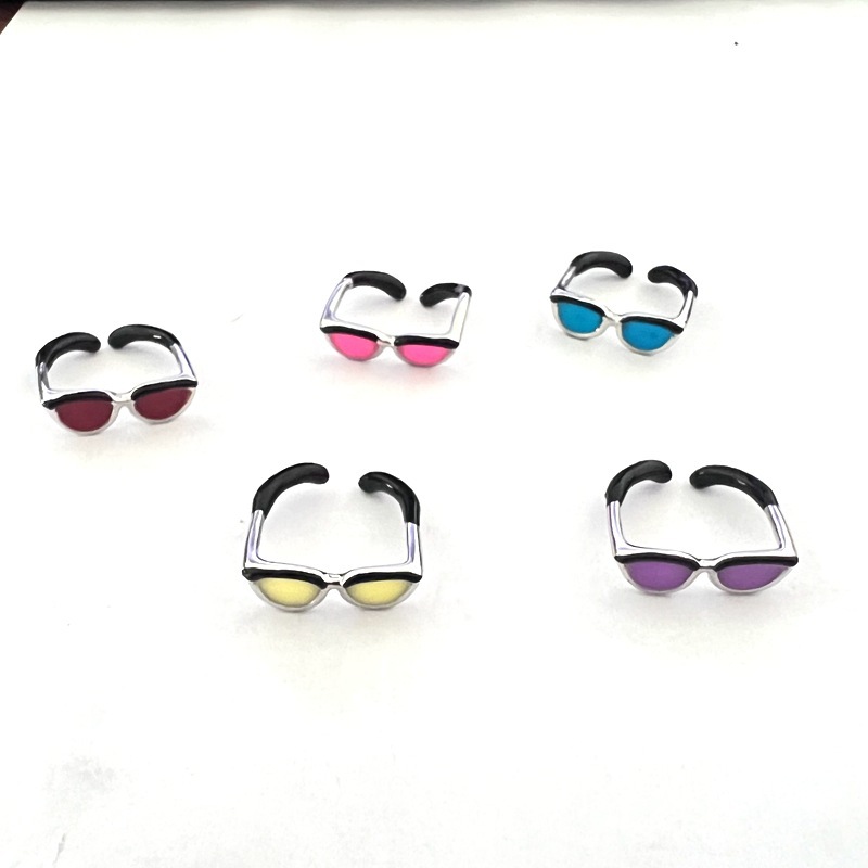 【New Arrivals】Small Glasses Ring Jewelry Opening Ring Adjustable Design Oil Dropping Cute Mini Glasses Ring for Women