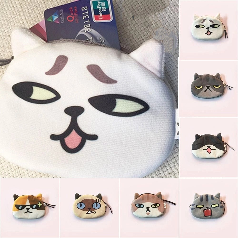 Cute Cat Expression Coin Purse Cute Pattern Cartoon Design Cat Earphone Bags Change Storage Bag Gift