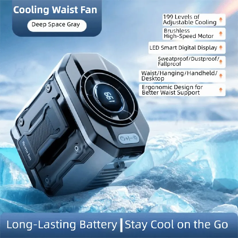 Wearable Wearable Waist Mounted Fan Powerful 199 Speed Mini Electric Fan Wireless Portable Hanging Neck Fan Office